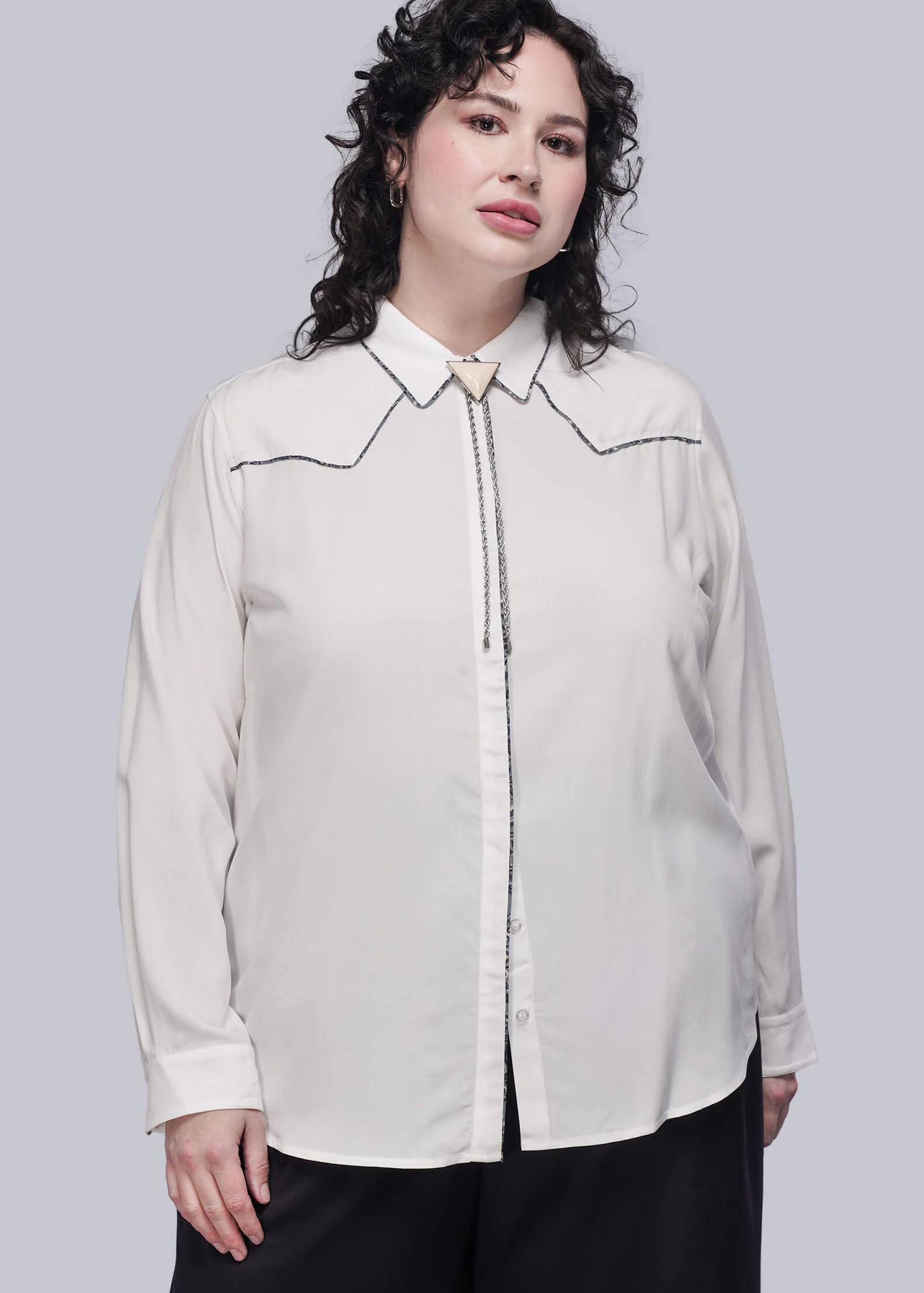 Juliette Lewis x Wildfang Long Sleeve Piped Button Up - Image 7