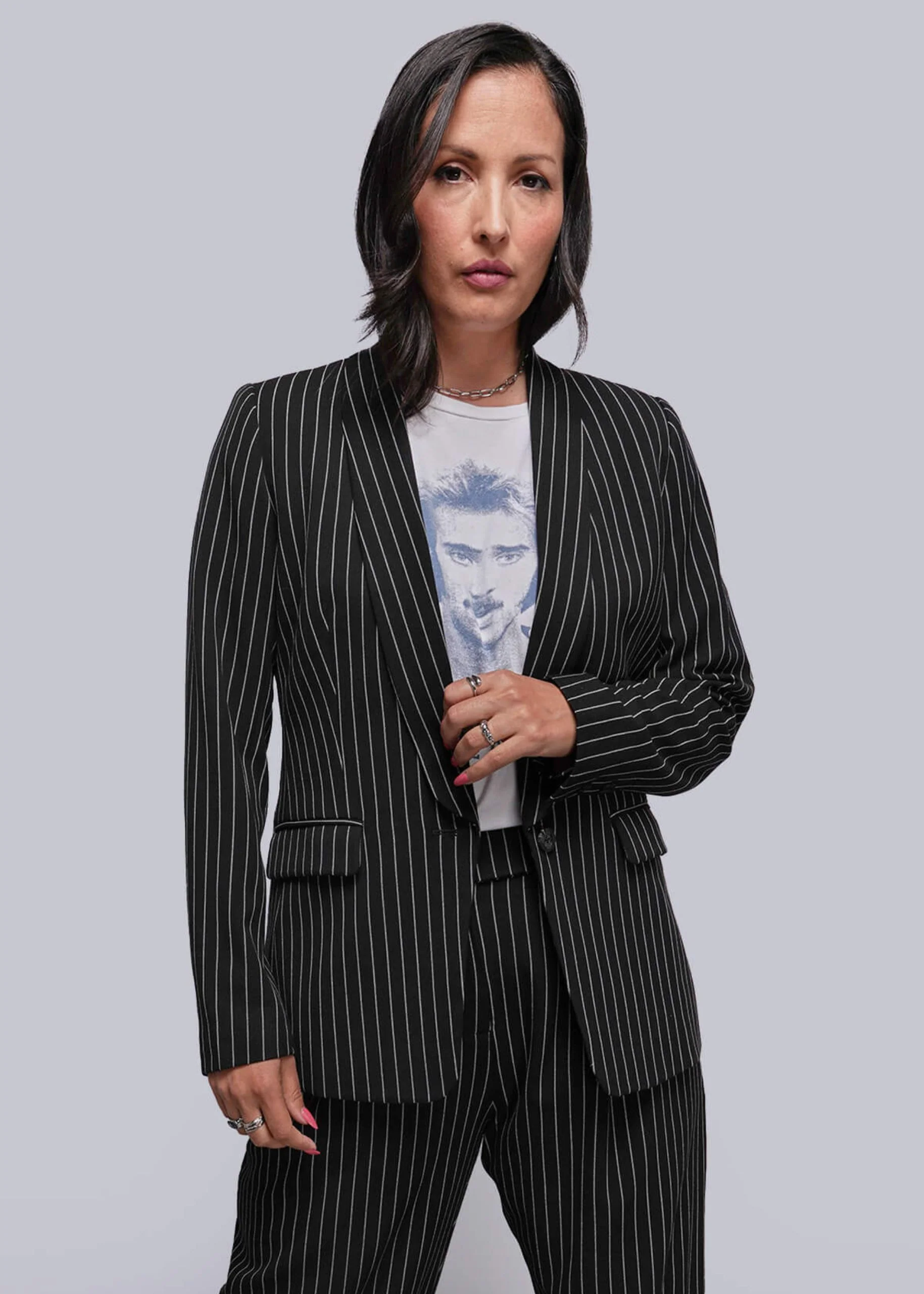 The Empower Pinstripe Tux Blazer