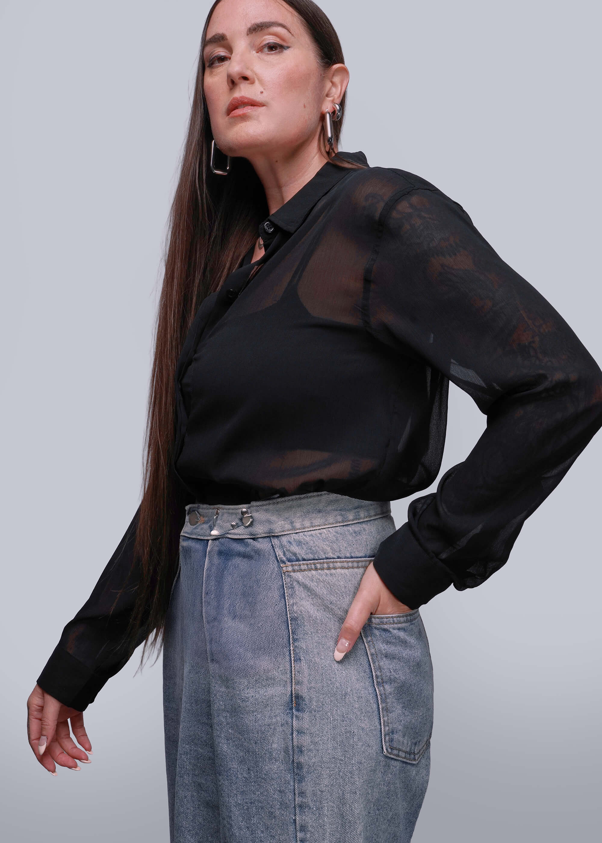 The Empower Sheer Long Sleeve Button Up - Image 3