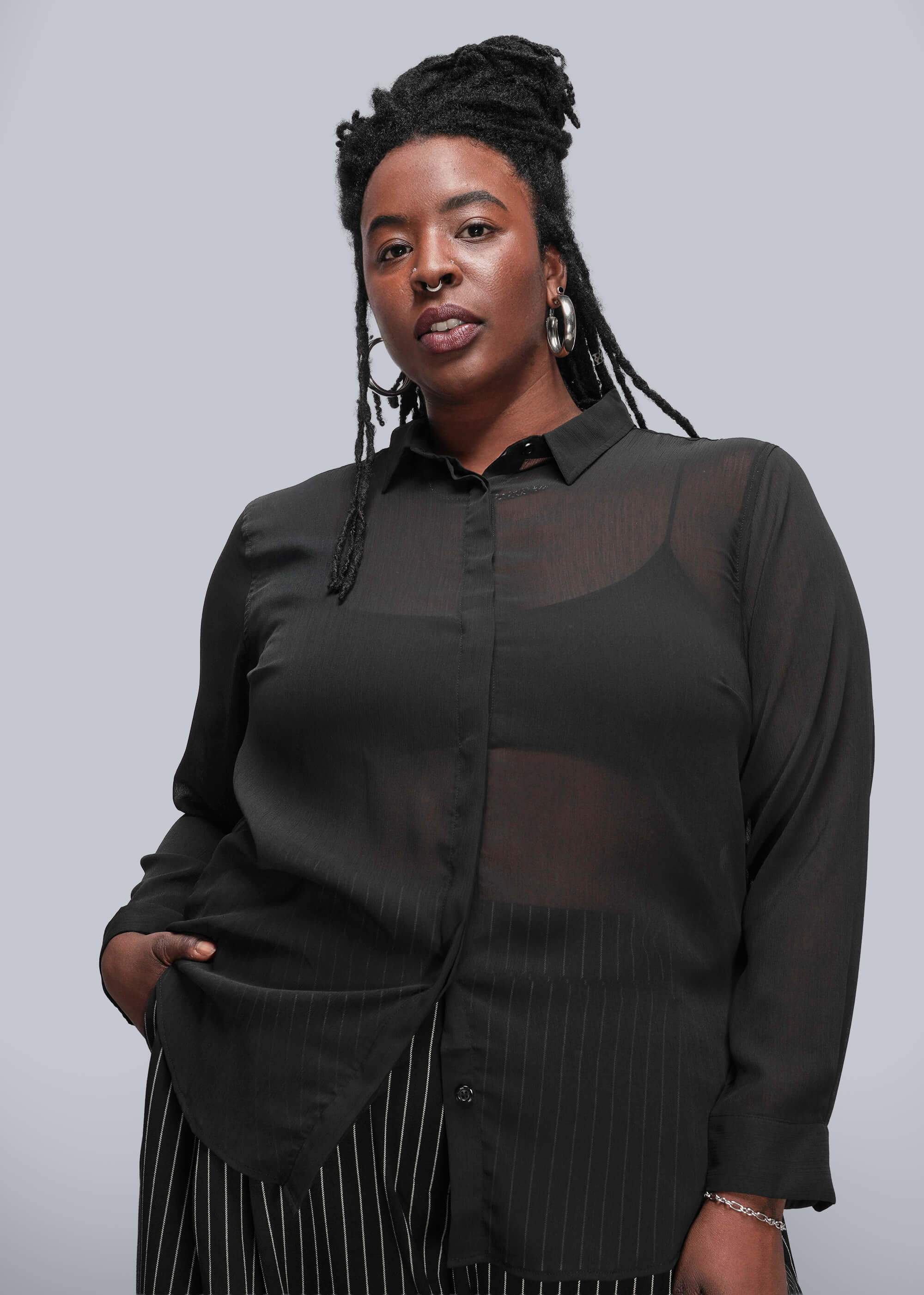 The Empower Sheer Long Sleeve Button Up - Image 5